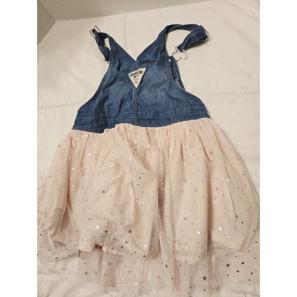 Osh Kosh Denim PINK Tulle Skirt Overalls Denim Dress Toddler 4t Cotton Fairy - Picture 3 of 6